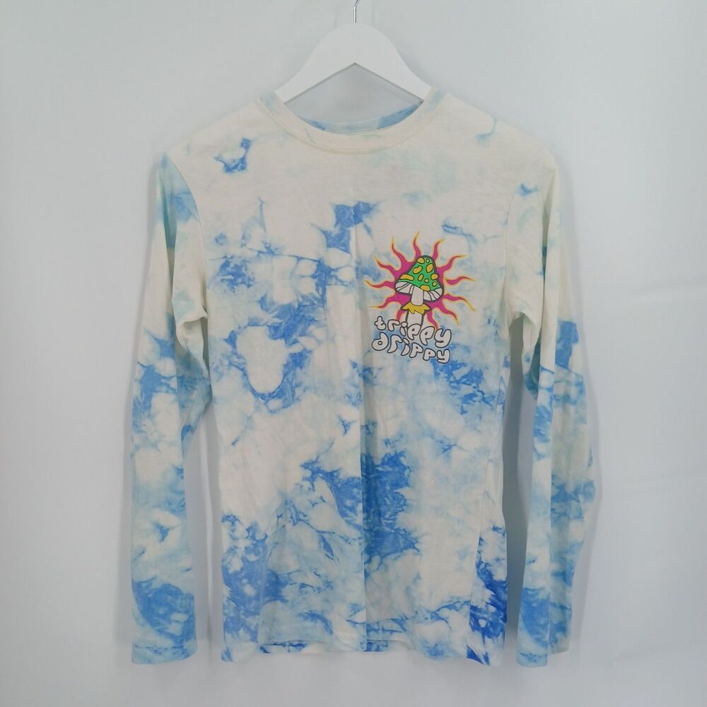 Blue and White tie dye Pattern Long Sleeve Lightweight Top Size small